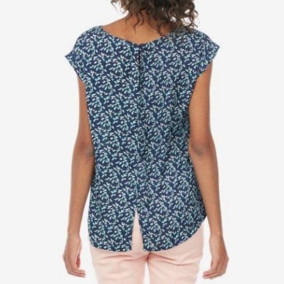 Octavia Blue Floral Print Cap Sleeve Split Back Top Size L - Picture 11 of 14